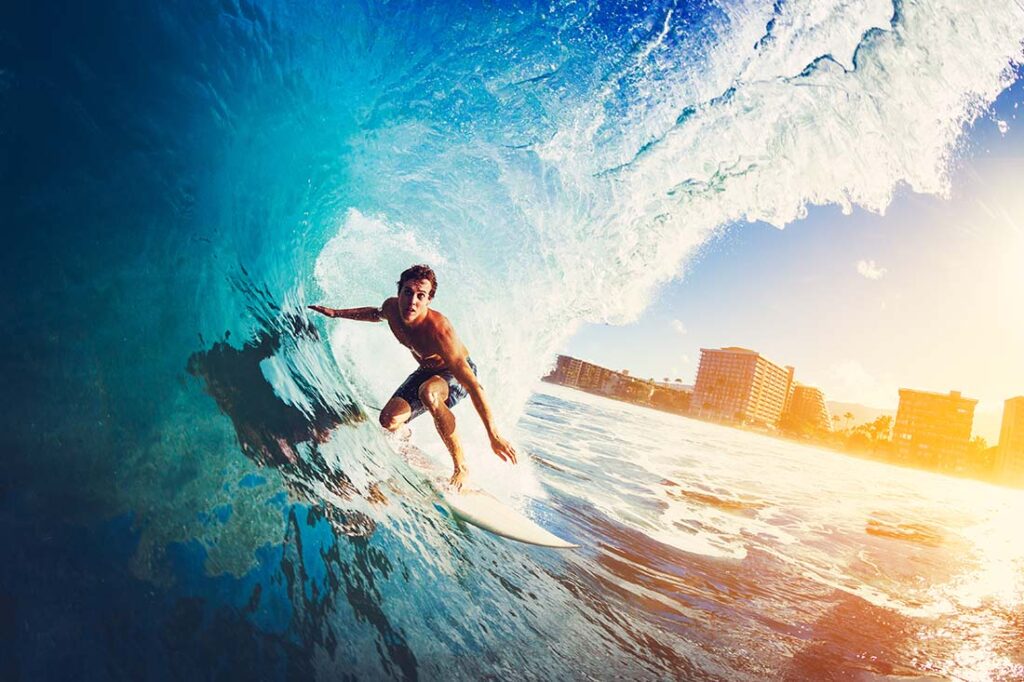Surfer on Blue Ocean Wav